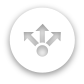 Icon of dot with three arrows coming from the center